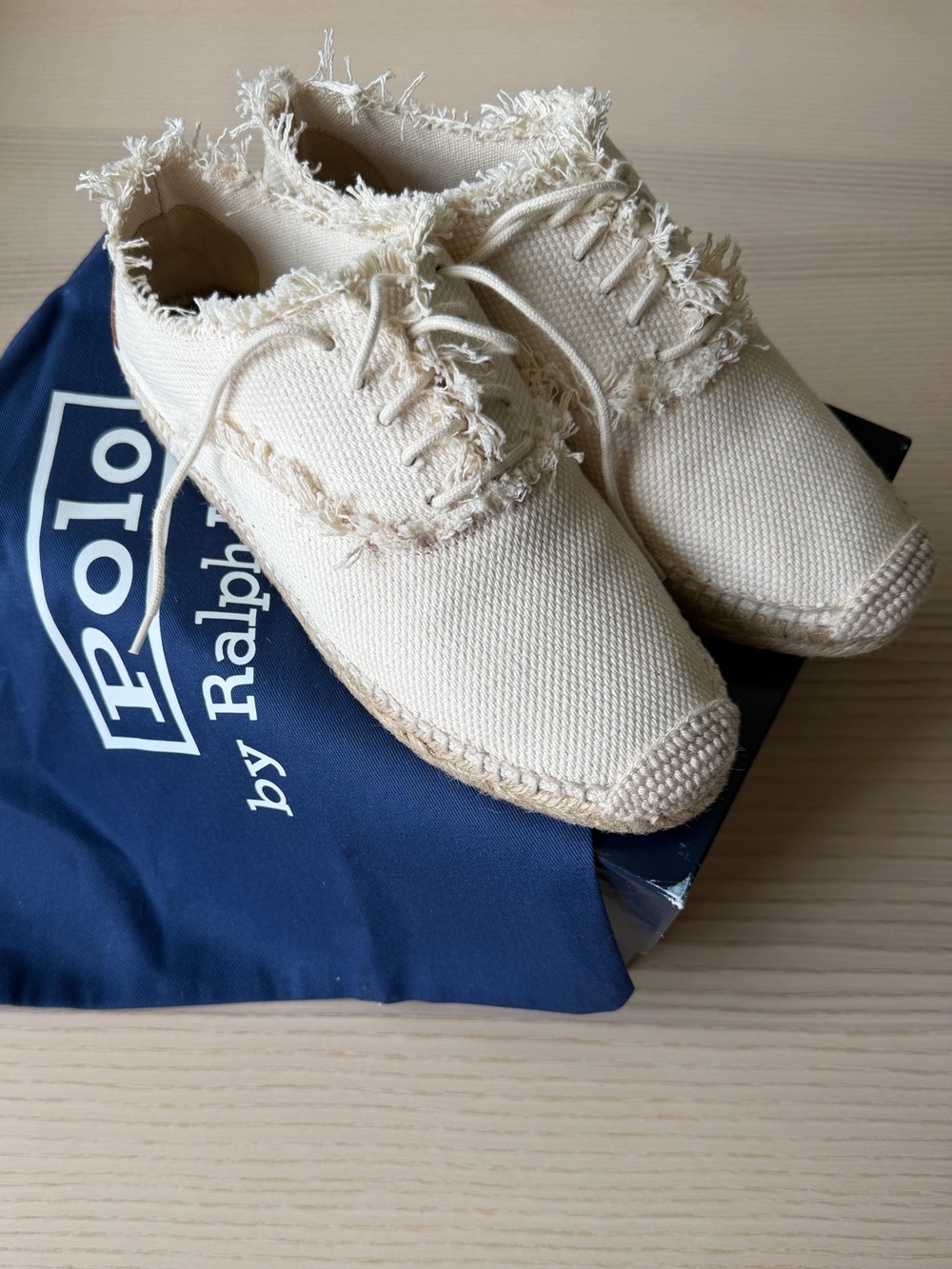 Polo by Ralph Lauren Cream Frayed Canvas Espadrille Sneakers